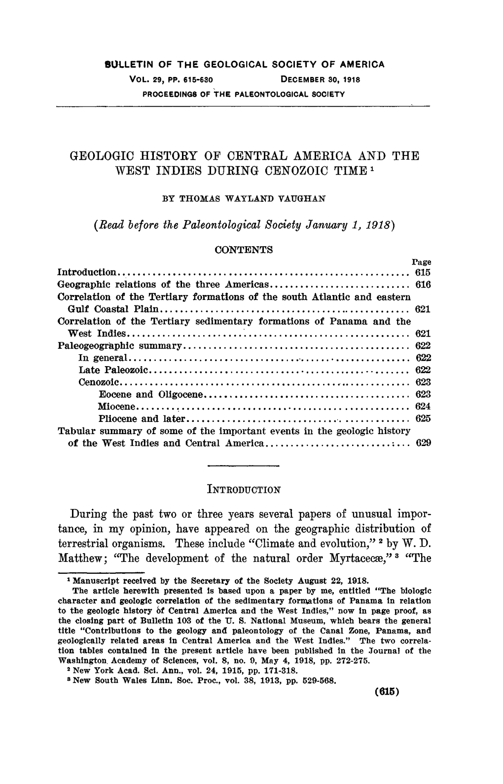 Geologic History of Central America and the West Indies During Cenozoic Time 1