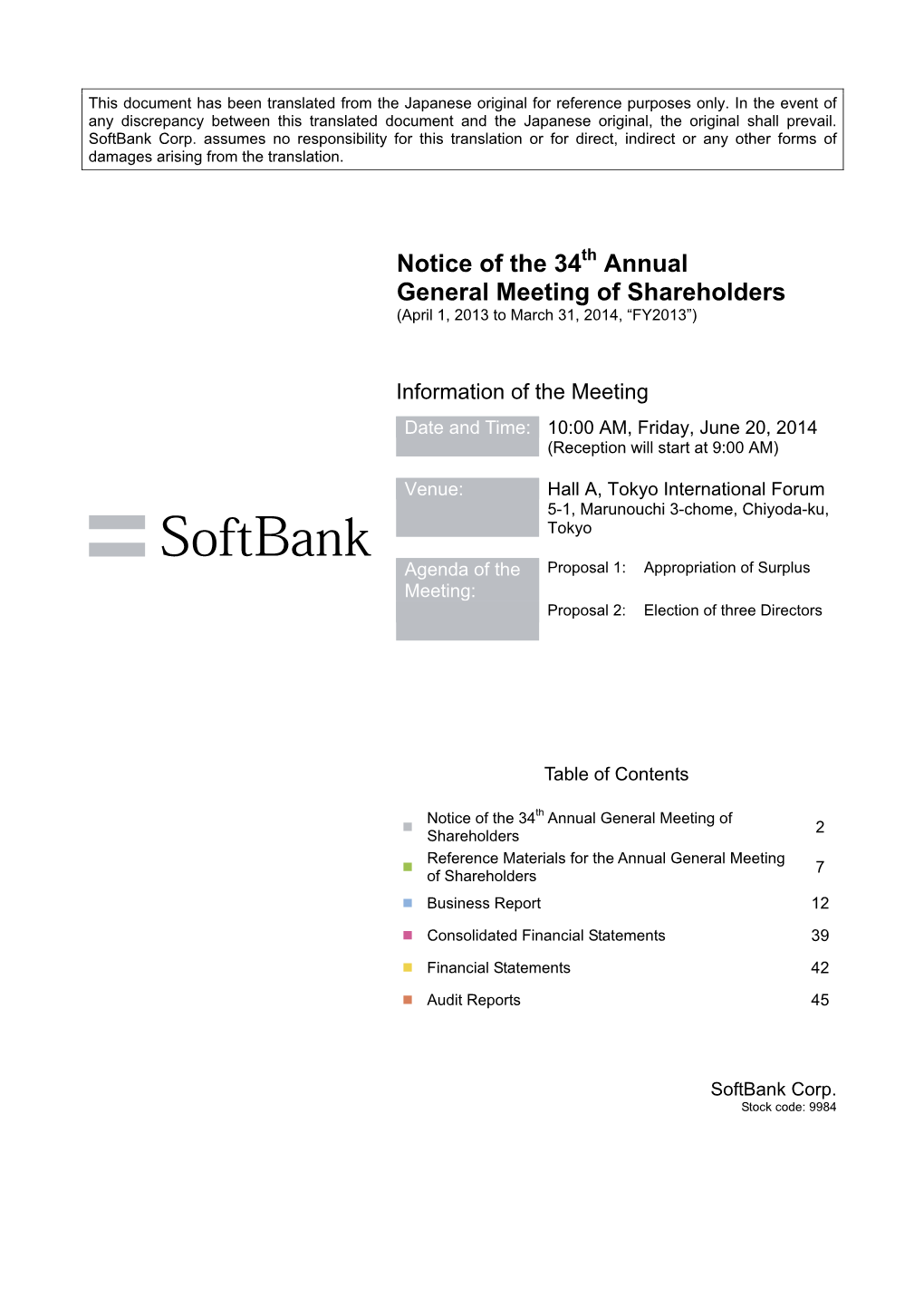 Notice of the 34 Annual General Meeting of Shareholders