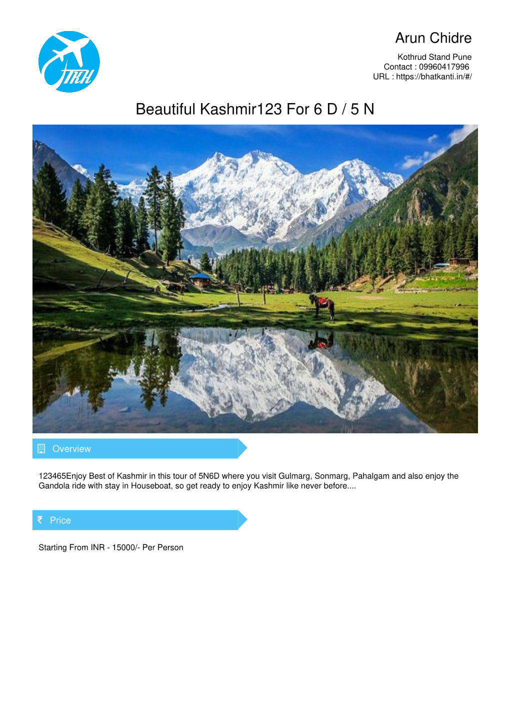 Beautiful Kashmir123 for 6 D / 5 N