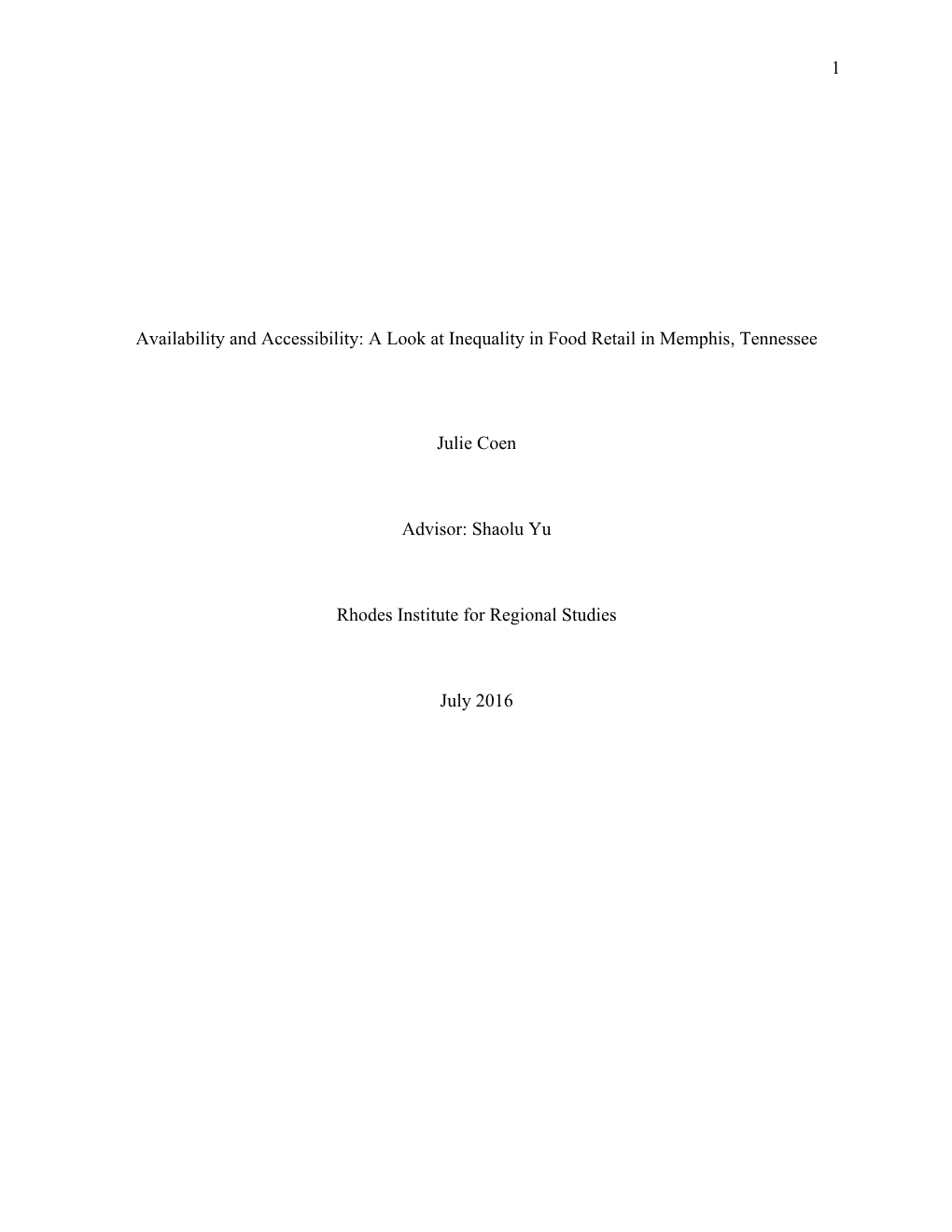 1 Availability and Accessibility: a Look at Inequality in Food