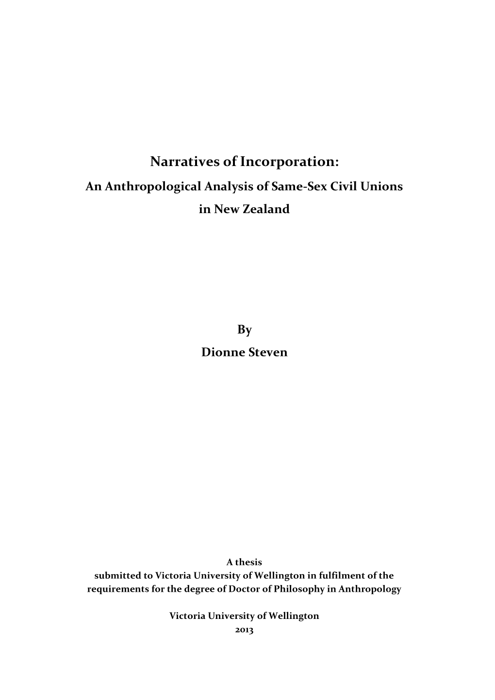 Narratives of Incorporation: an Anthropological Analysis of Same-Sex Civil Unions in New Zealand
