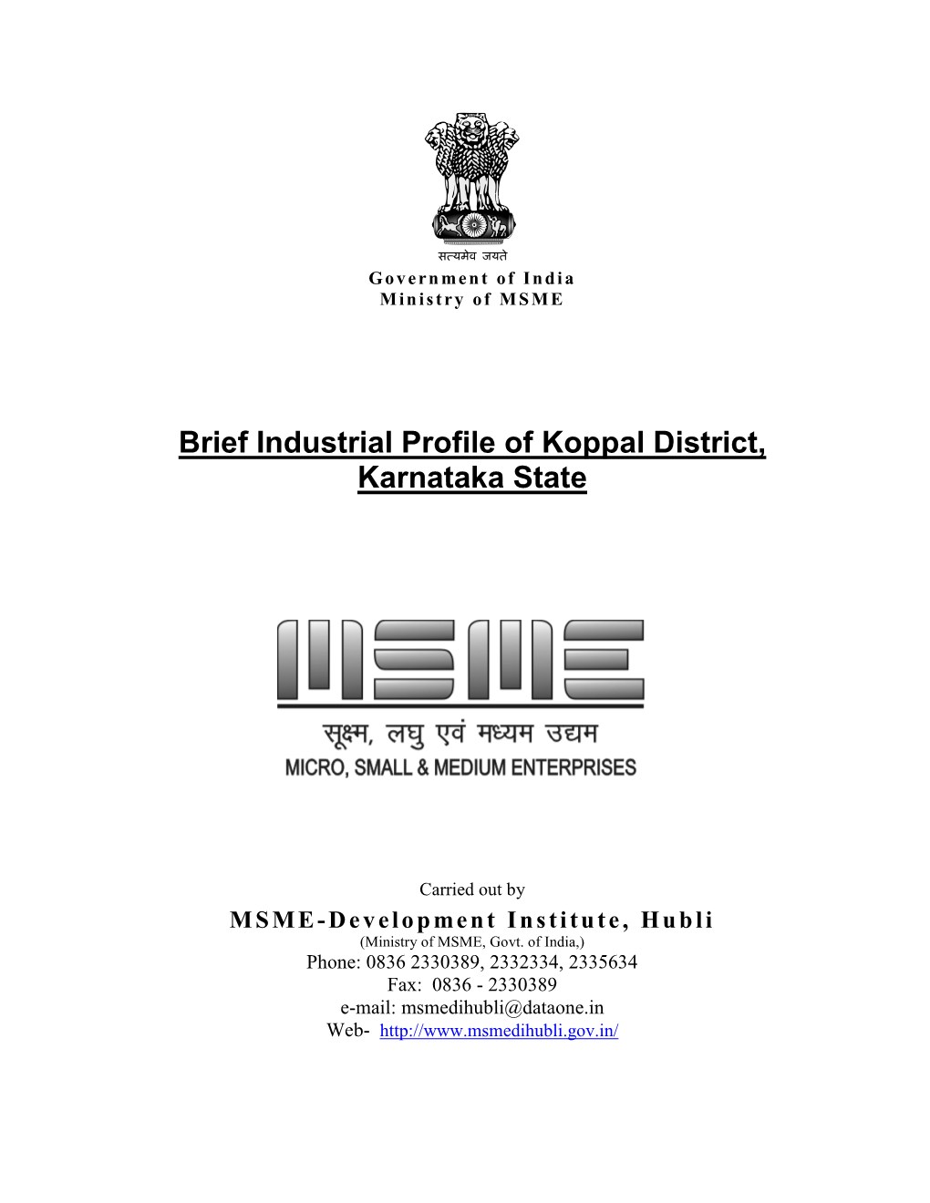 Brief Industrial Profile of Koppal District, Karnataka State