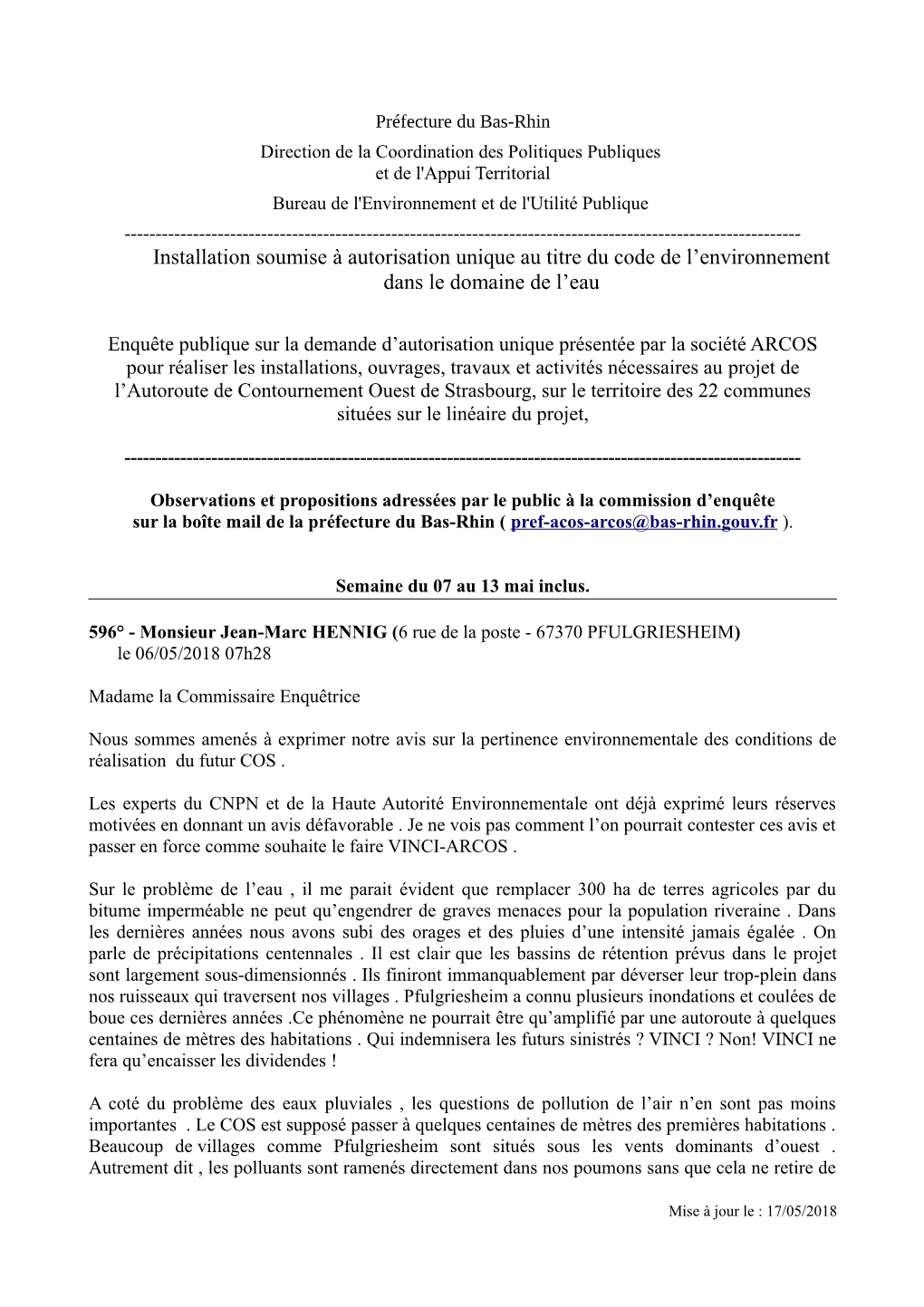 Installation Soumise À Autorisation Unique Au Titre Du Code De L’Environnement Dans Le Domaine De L’Eau