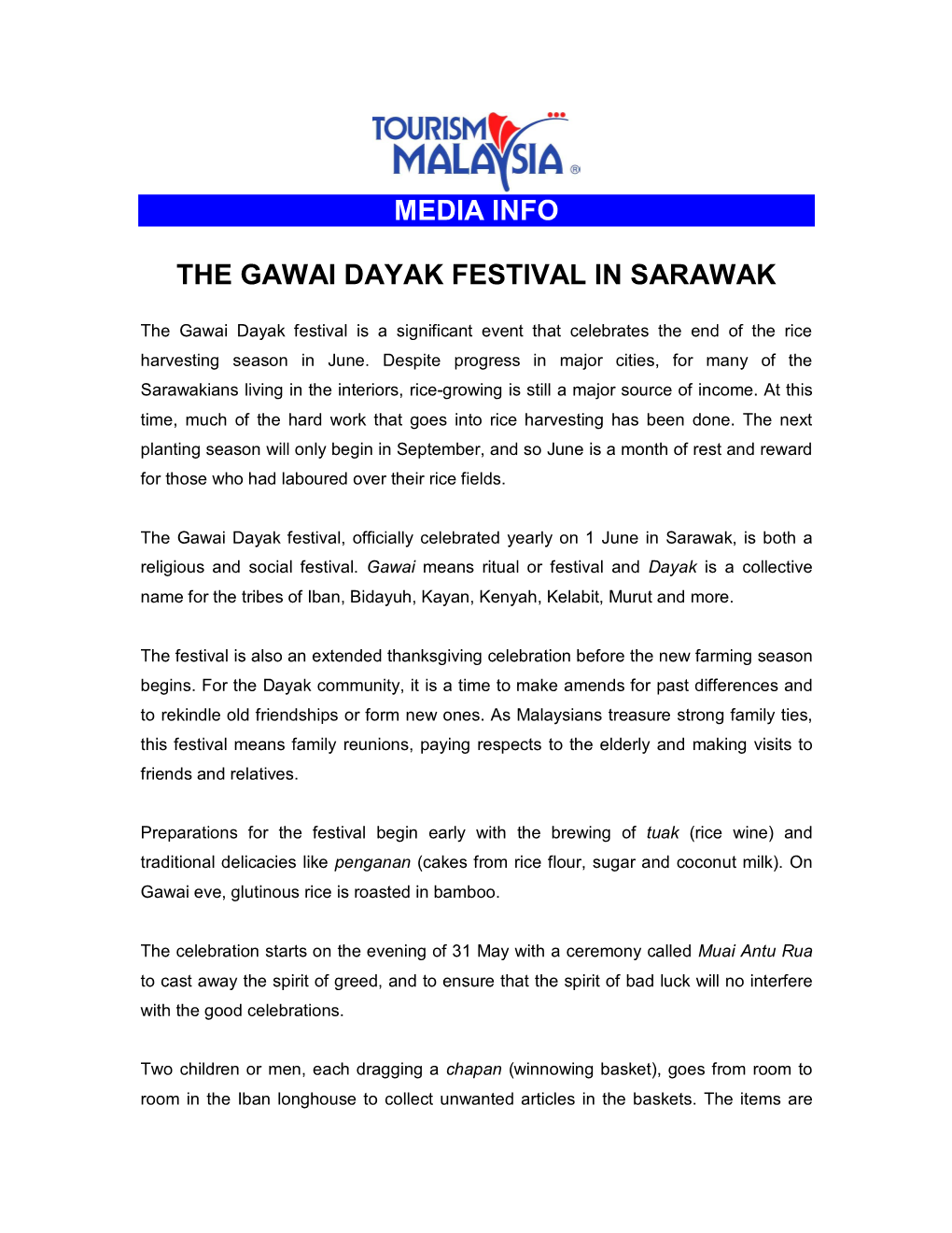 Media Info the Gawai Dayak Festival in Sarawak