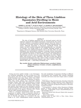 Histology of the Skin of Three Limbless Squamates Dwelling in Mesic and Arid Environments