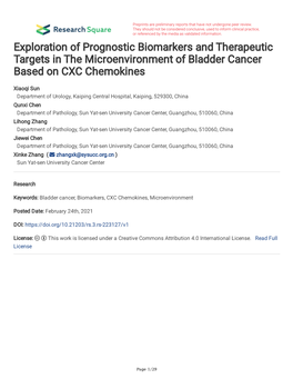 Exploration of Prognostic Biomarkers and Therapeutic Targets in the Microenvironment of Bladder Cancer Based on CXC Chemokines