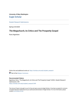 The Megachurch, Its Critics and the Prosperity Gospel
