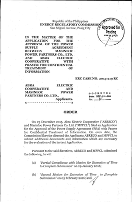Order, ERC Case No. 2015-219 RC