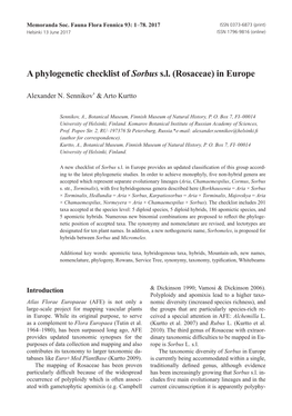 A Phylogenetic Checklist of Sorbus S.L. (Rosaceae) in Europe