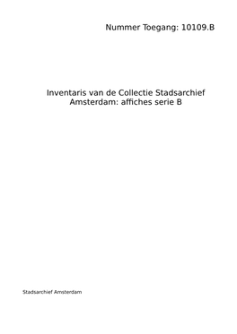 10109.B Inventaris Van De Collectie Stadsarchief Amsterdam
