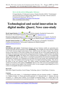 Technological and Social Innovation in Digital Media: Quartz News Case-Study”