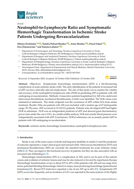 Neutrophil-To-Lymphocyte Ratio and Symptomatic Hemorrhagic Transformation in Ischemic Stroke Patients Undergoing Revascularization