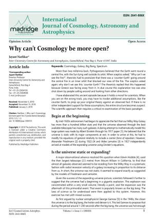 Why Can't Cosmology Be More Open?