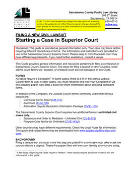 FILING a NEW CIVIL LAWSUIT Starting a Case in Superior Court