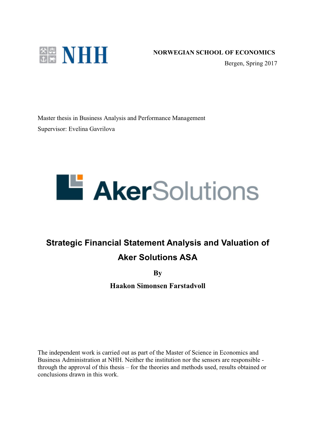 Strategic Financial Statement Analysis and Valuation of Aker Solutions ASA