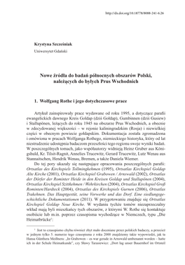 Nowe Źródła Do Badań Północnych Obszarów Polski, Należących Do Byłych Prus Wschodnich
