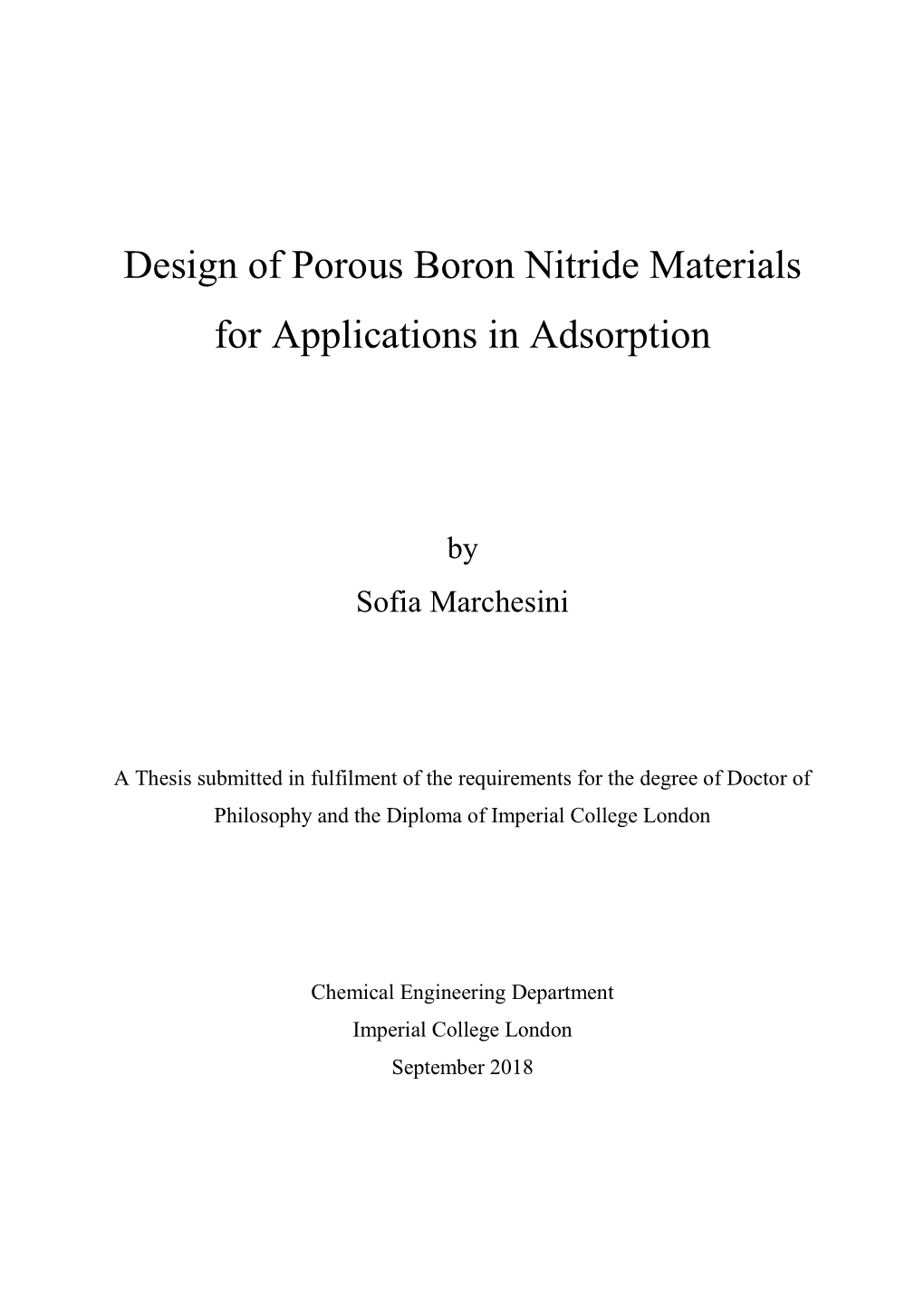 Design of Porous Boron Nitride Materials for Applications in Adsorption