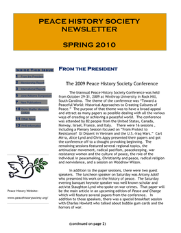 Peace History Society Newsletter Spring 2010