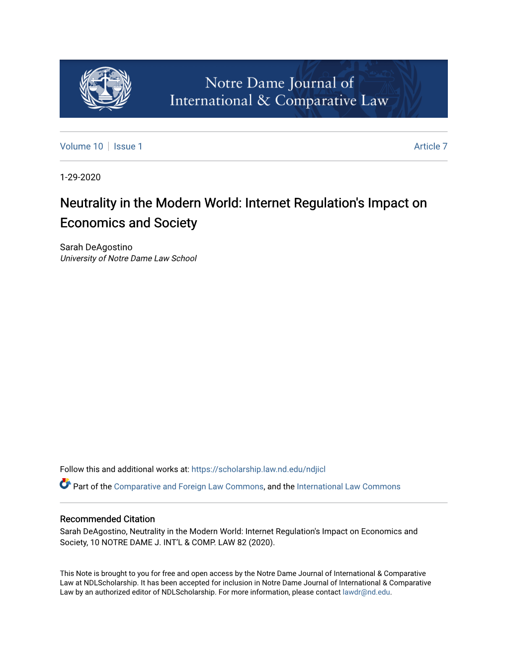 Neutrality in the Modern World: Internet Regulation's Impact on Economics and Society