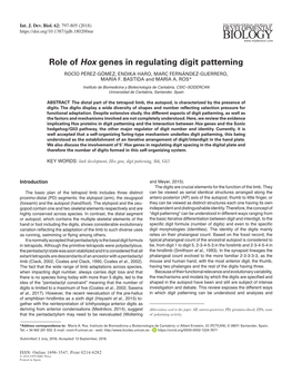 Role of Hox Genes in Regulating Digit Patterning ROCÍO PÉREZ-GÓMEZ, ENDIKA HARO, MARC FERNÁNDEZ-GUERRERO, MARÍA F