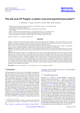 The Old Nova CP Puppis: a Carbon Nova and Asynchronous Polar?⋆