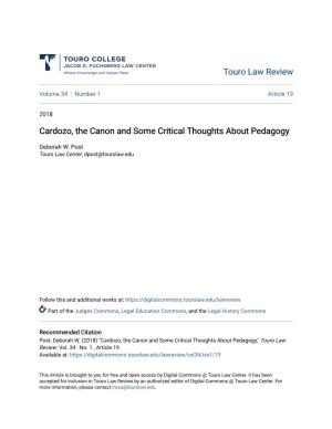 Cardozo, the Canon and Some Critical Thoughts About Pedagogy
