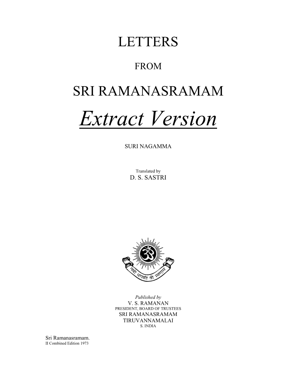 Letters to Sri Ramanasramam