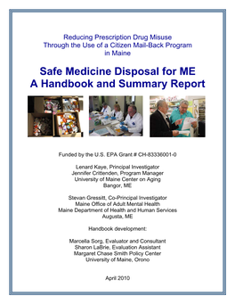Safe Medicine Disposal for ME a Handbook and Summary Report