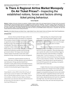Is There a Regional Airline Market Monopoly on Air Ticket Prices? - Inspecting the Established Notions, Forces and Factors Driving