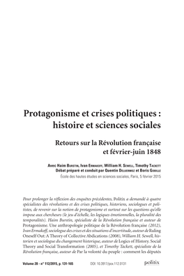 Protagonisme Et Crises Politiques : Histoire Et Sciences Sociales