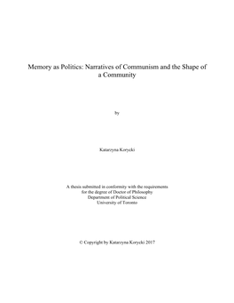 Memory As Politics: Narratives of Communism and the Shape of a Community