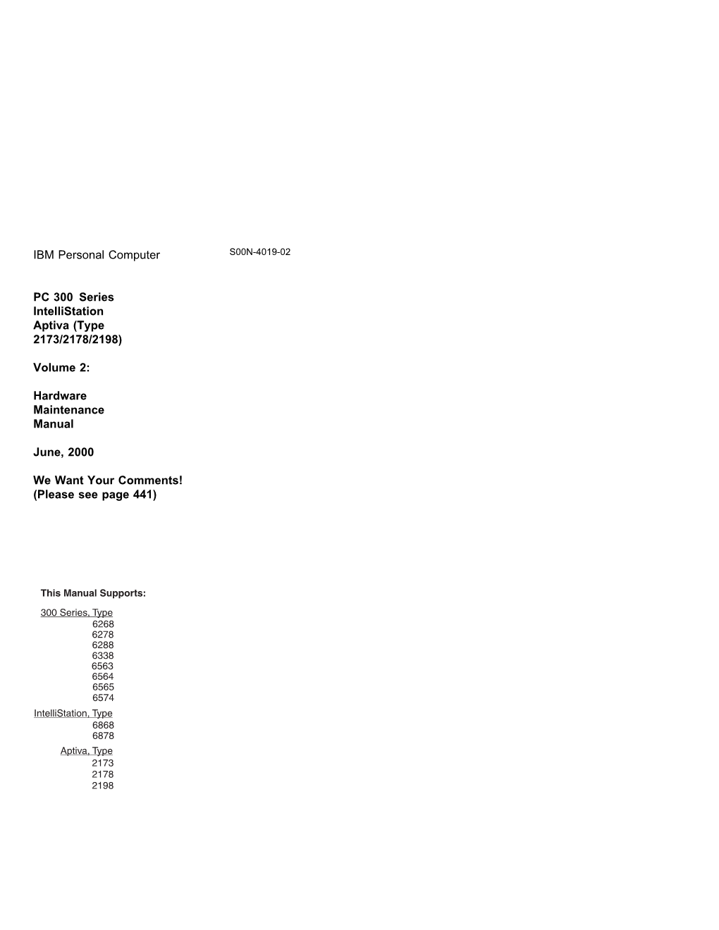 IBM Personal Computer PC 300 Series Intellistation Aptiva (Type