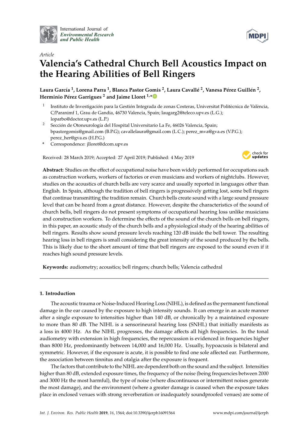 Valencia's Cathedral Church Bell Acoustics Impact on the Hearing