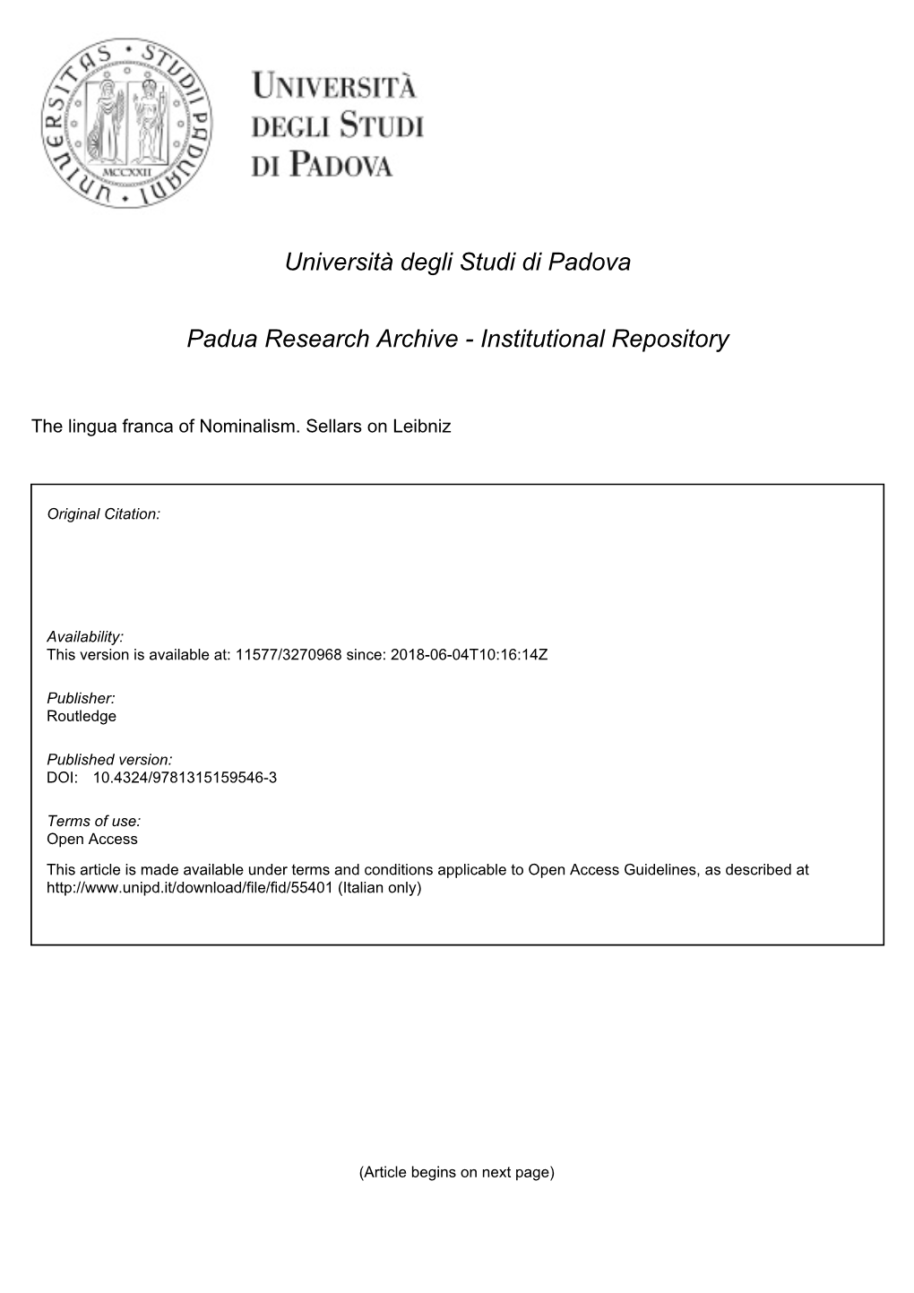 Università Degli Studi Di Padova Padua