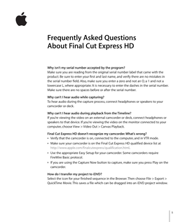 Final Cut Express HD: Frequently Asked Questions