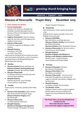 Diocese of Newcastle Prayer Diary December 2019