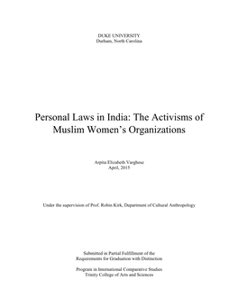 Personal Laws in India: the Activisms of Muslim Women's Organizations