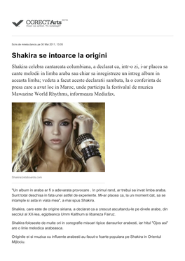 Shakira Se Intoarce La Origini