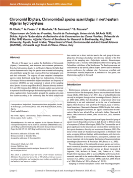 Diptera, Chironomidae) Species Assemblages in Northeastern Algerian Hydrosystems N