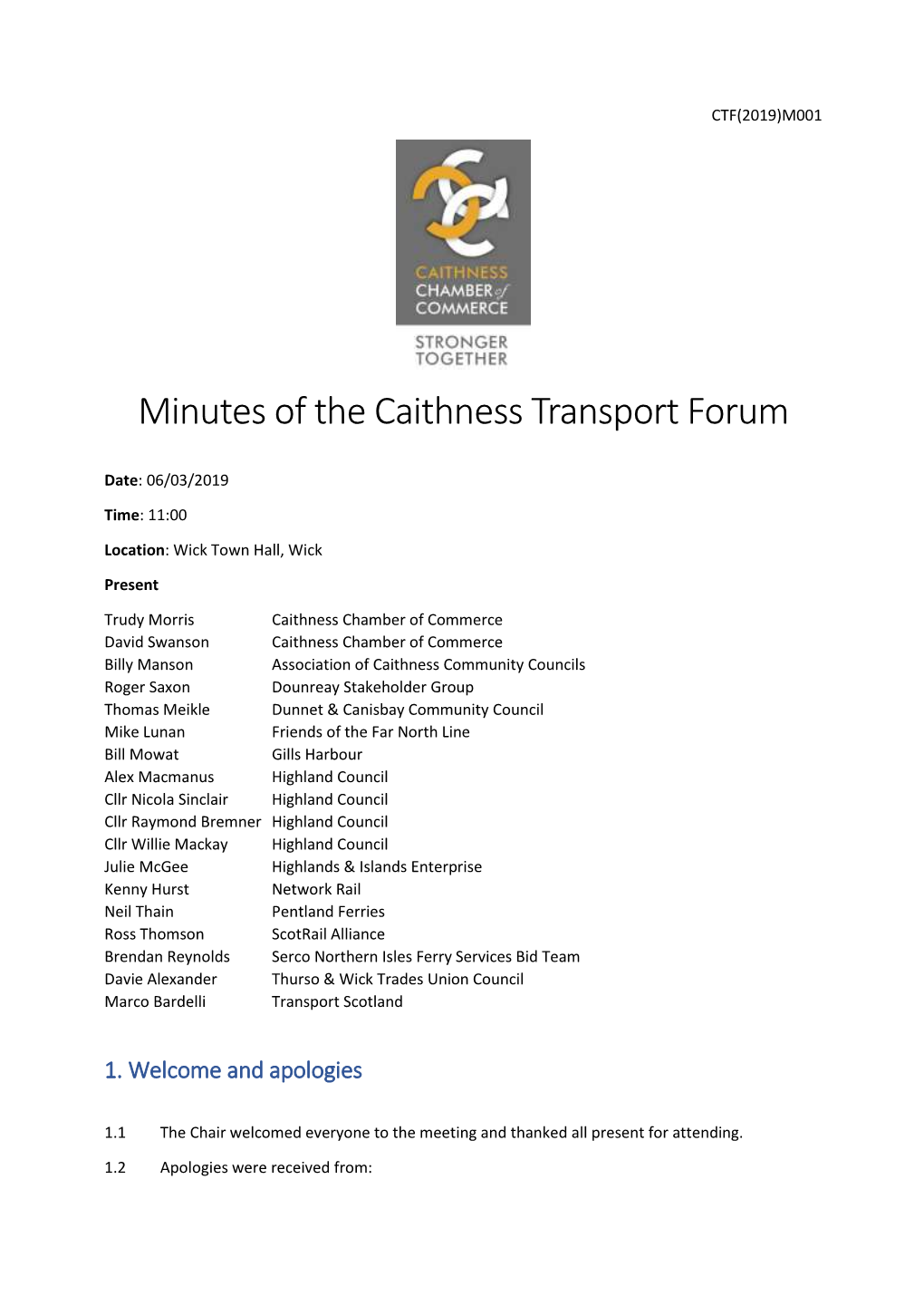 Minutes of the Caithness Transport Forum