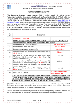 Tender No: 2021/09 MADHYA GUJARAT VIJ COMPANY LIMITED