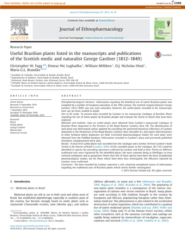 Useful Brazilian Plants Listed in the Manuscripts and Publications of the Scottish Medic and Naturalist George Gardner (1812–1849)