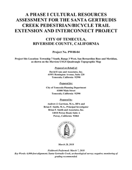 A Phase I Cultural Resources Assessment for the Santa Gertrudis Creek Pedestrian/Bicycle Trail Extension and Interconnect Project