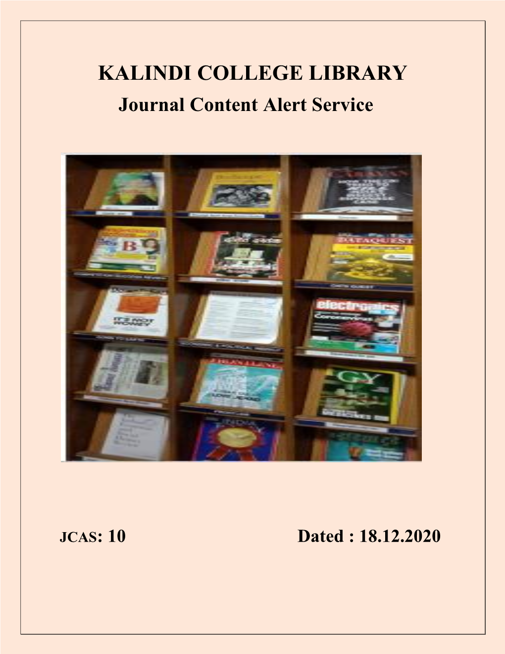 KALINDI COLLEGE LIBRARY Journal Content Alert Service