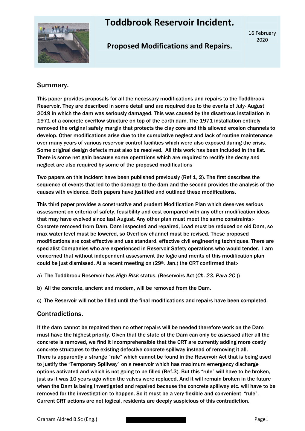 Toddbrook Reservoir Incident. 16 February 2020 Proposed Modifications and Repairs