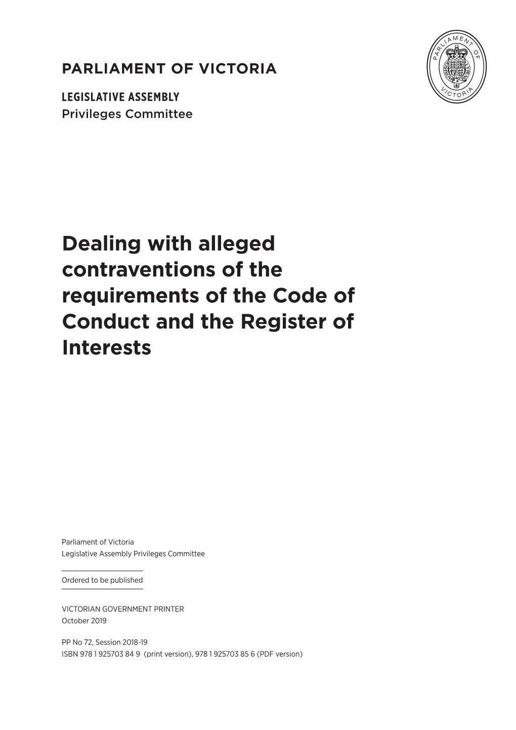 Dealing with Alleged Contraventions of the Requirements of the Code of Conduct and the Register of Interests