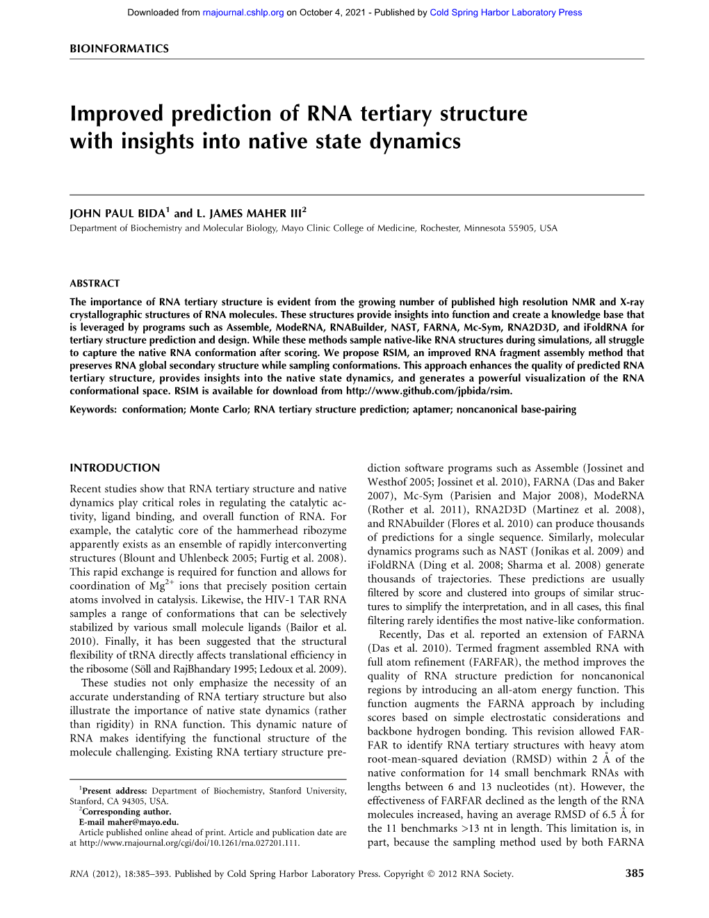 Improved Prediction of RNA Tertiary Structure with Insights Into Native State Dynamics