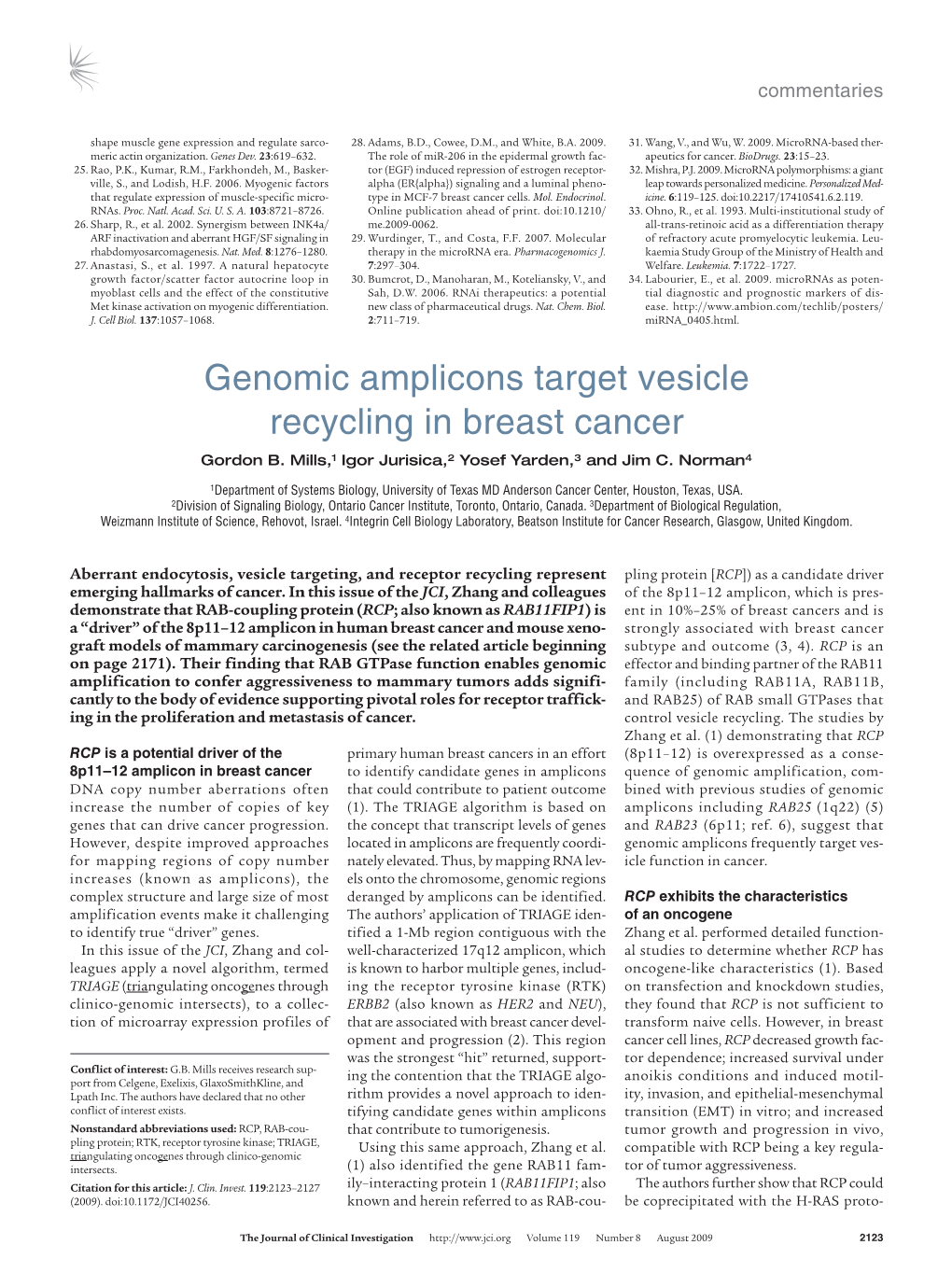 Genomic Amplicons Target Vesicle Recycling in Breast Cancer Gordon B