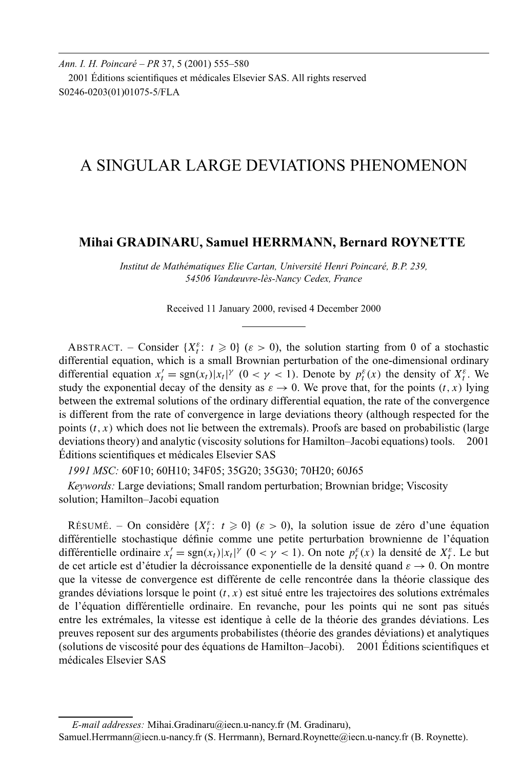 A Singular Large Deviations Phenomenon