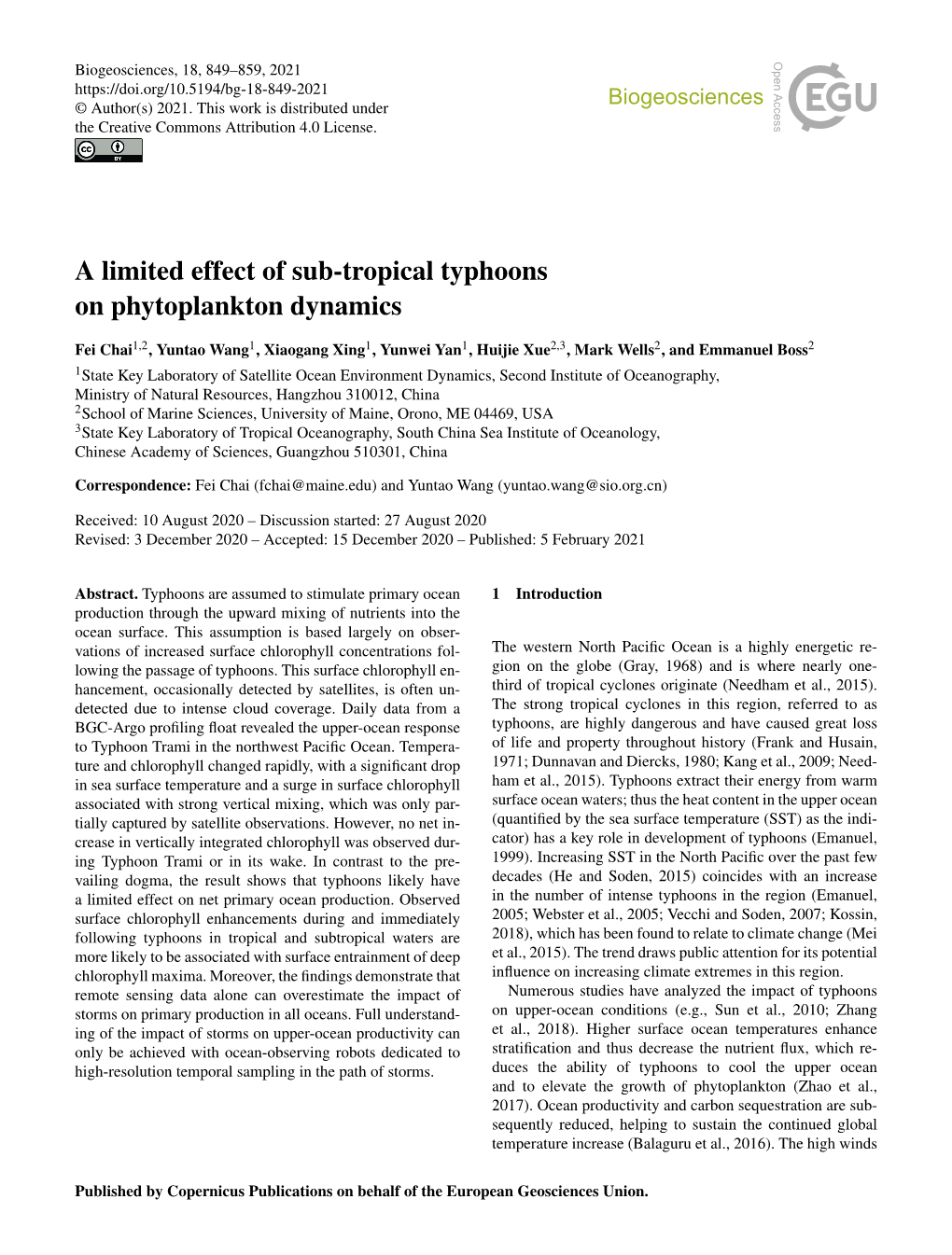 Articles Occurred in the Subsurface Layer Rather Than Ing of the Mixed Layer Upon Passage of the Typhoon (Fig